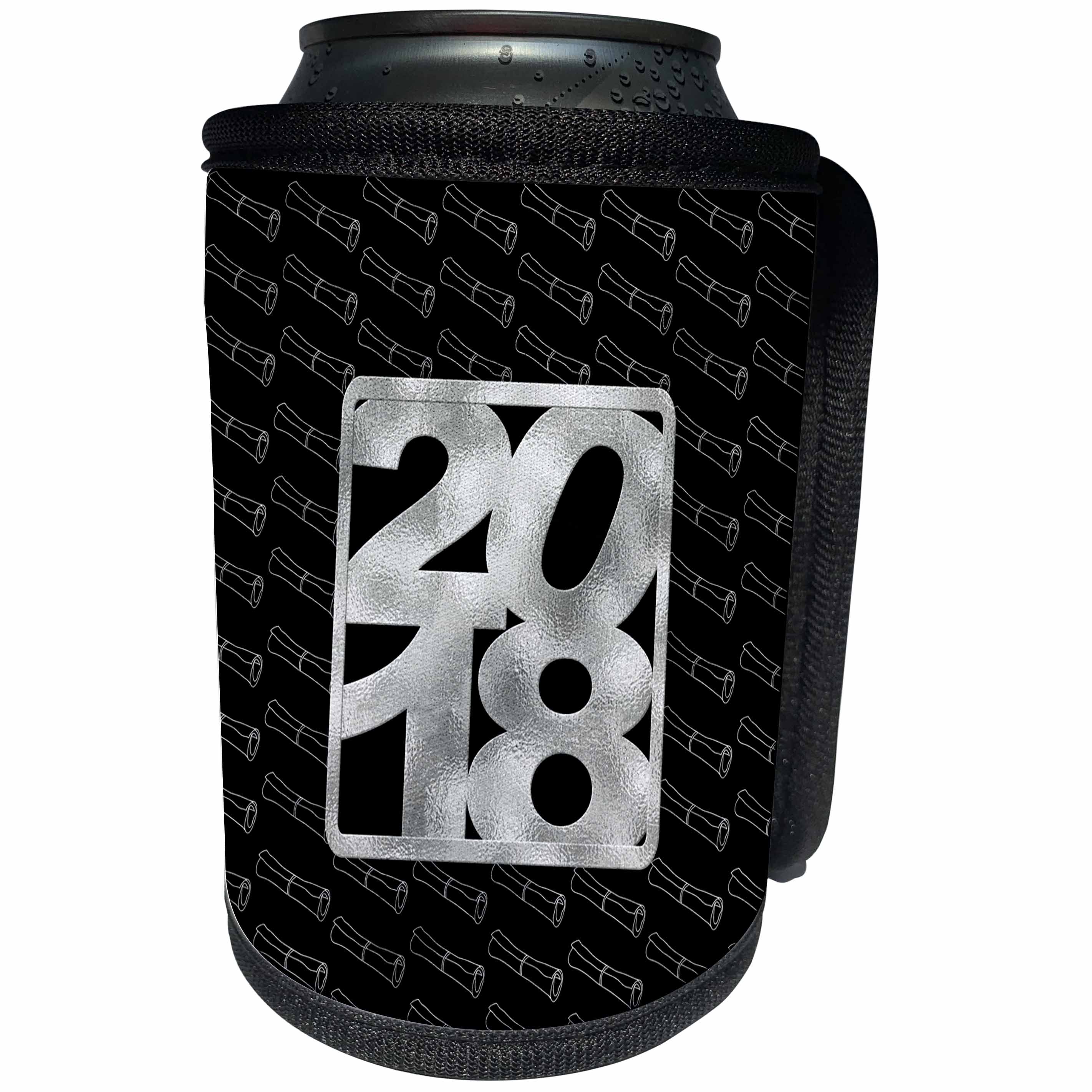 3dRose Beverly Turner Graduation Design - 2018 on Silver and Black Color, Graduation Diplomas - Can Cooler Bottle Wrap (cc_280517)