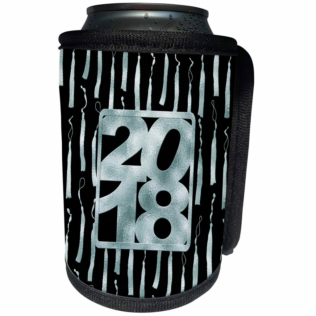 3dRose Beverly Turner Graduation Design - 2018 on Pastel Blue and Black Color, Graduation Tassels - Can Cooler Bottle Wrap (cc_280531)