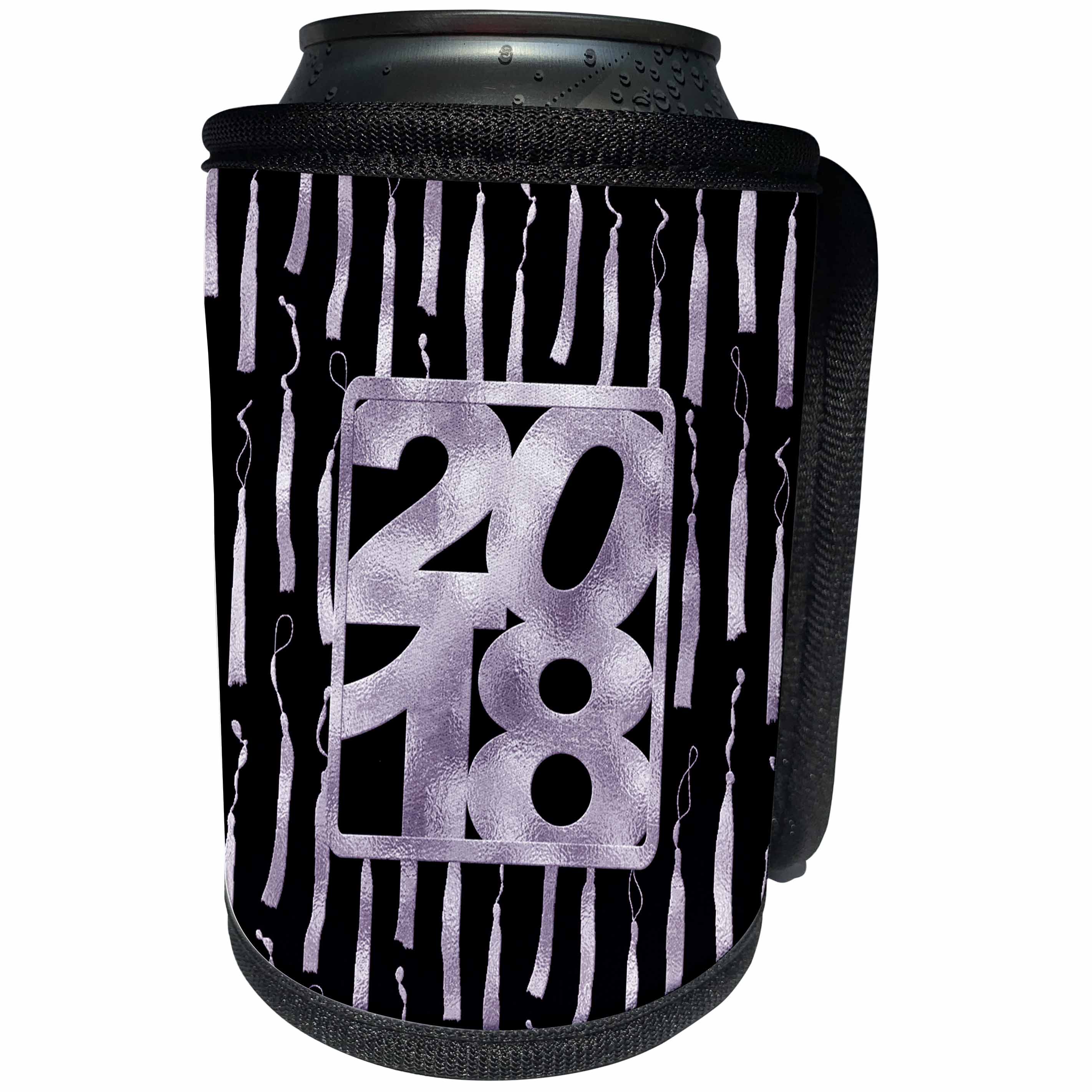 3dRose Beverly Turner Graduation Design - 2018 on Lavender and Black Color, Graduation Tassels - Can Cooler Bottle Wrap (cc_280532)