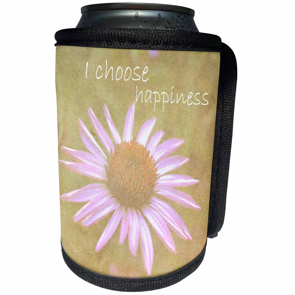 3dRose Patricia Sanders Flowers - Vintage Choose Happiness Inspiration - Can Cooler Bottle Wrap (cc_28054)