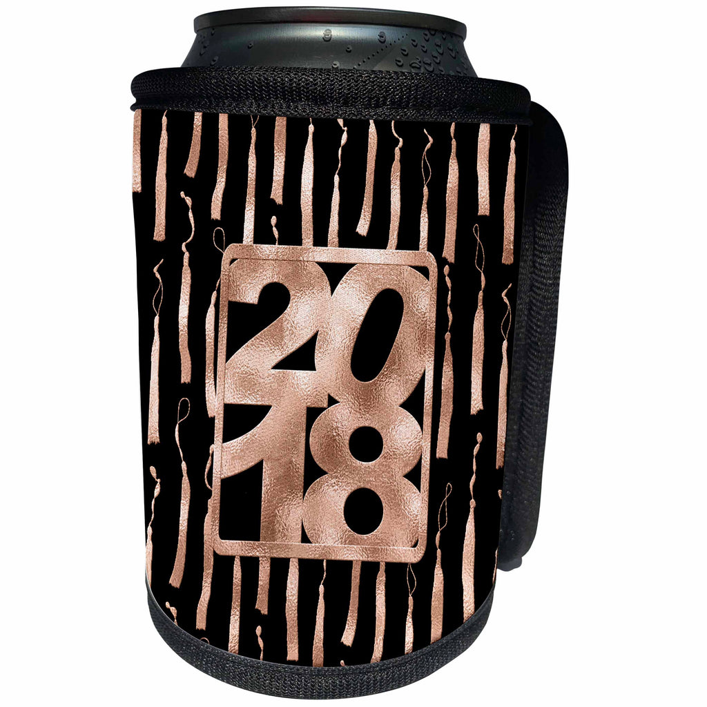 3dRose Beverly Turner Graduation Design - 2018 on Peach and Black Color, Graduation Tassels - Can Cooler Bottle Wrap (cc_280541)