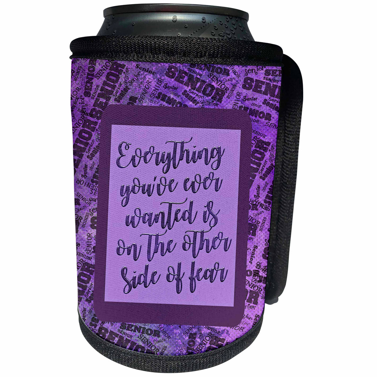 3dRose Beverly Turner Graduation Design - Purple, Everything you ever wanted to do is on the other side of fear - Can Cooler Bottle Wrap (cc_280545)