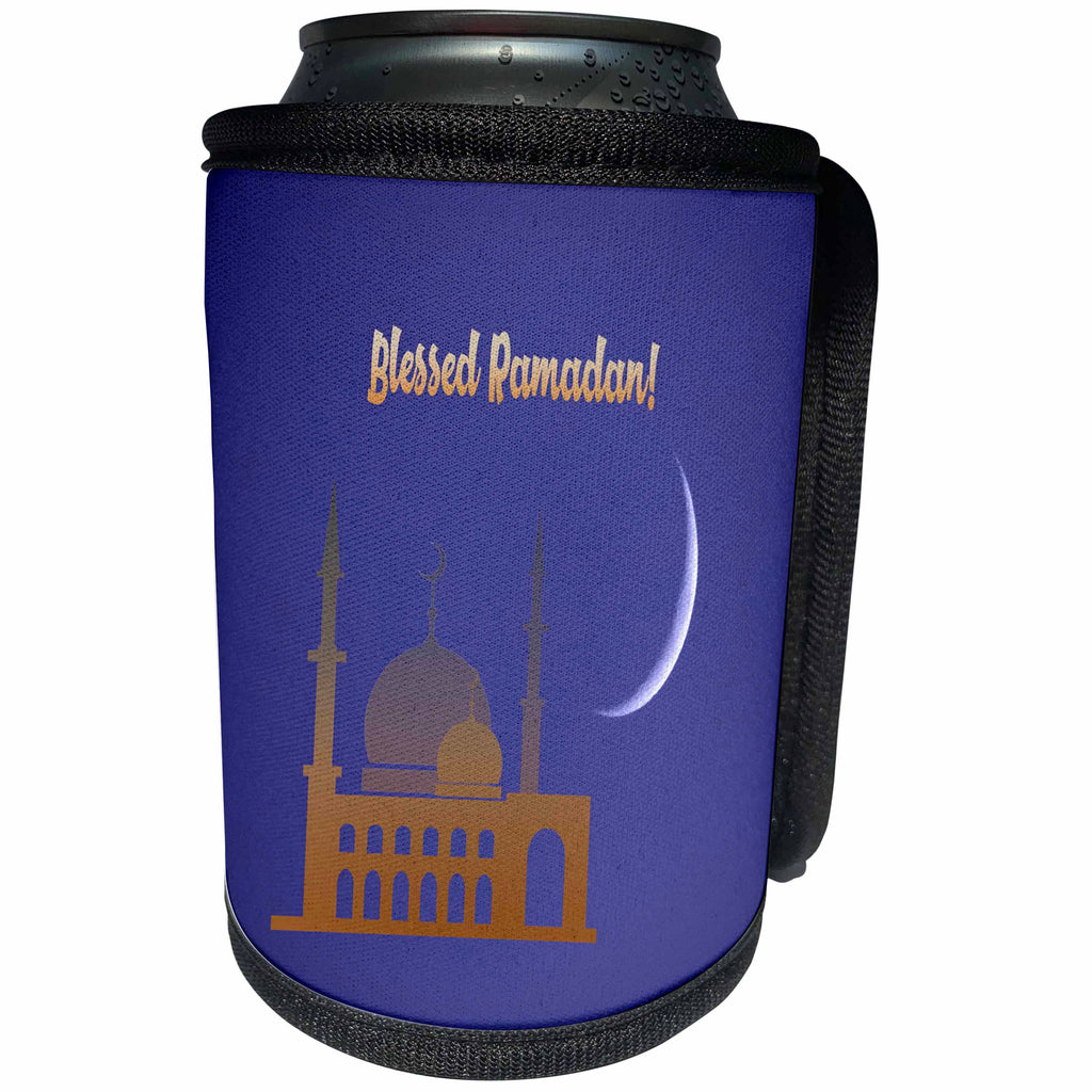 3dRose Beverly Turner Ramadan Design - Orange Temples on Purple, Crescent Moon, Blessed Ramadan - Can Cooler Bottle Wrap (cc_280555)