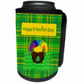 3dRose Beverly Turner St Patrick Day Design - Happy St Patrick Day, Pot of Gold on Four Leaf Clover Design, Plaid - Can Cooler Bottle Wrap (cc_280570)