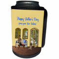 3dRose Beverly Turner Fathers Day Design - Fathers Day from Fur Babies, Man on Couch with Cat, Dog by Door - Can Cooler Bottle Wrap (cc_280584)