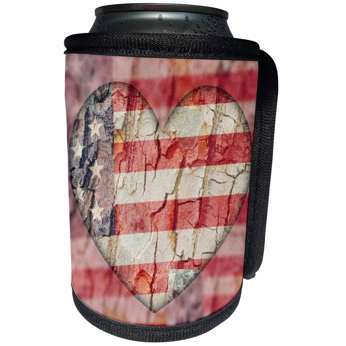 3dRose Patricia Sanders Creations - American Flag Heart - Can Cooler Bottle Wrap (cc_28060)