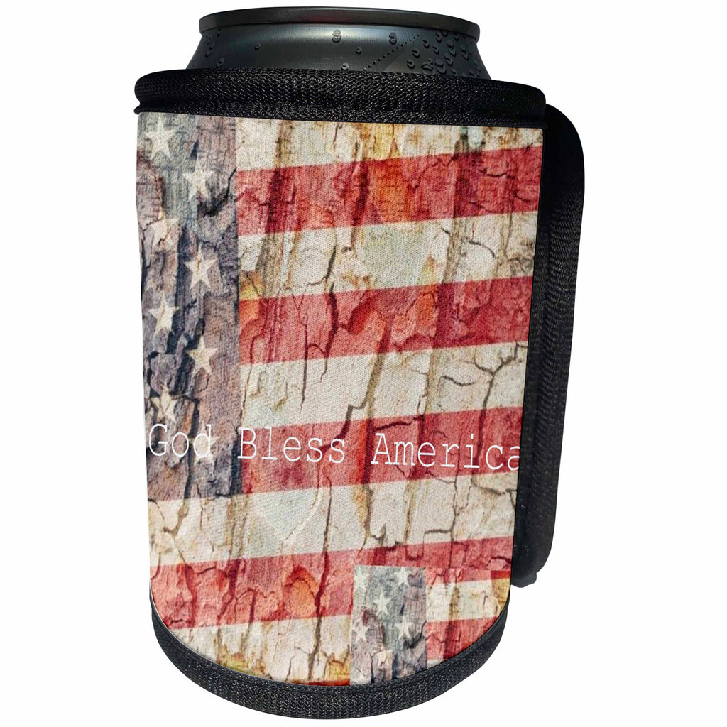 3dRose Patricia Sanders Creations - American Flag God Bless America - Can Cooler Bottle Wrap (cc_28061)