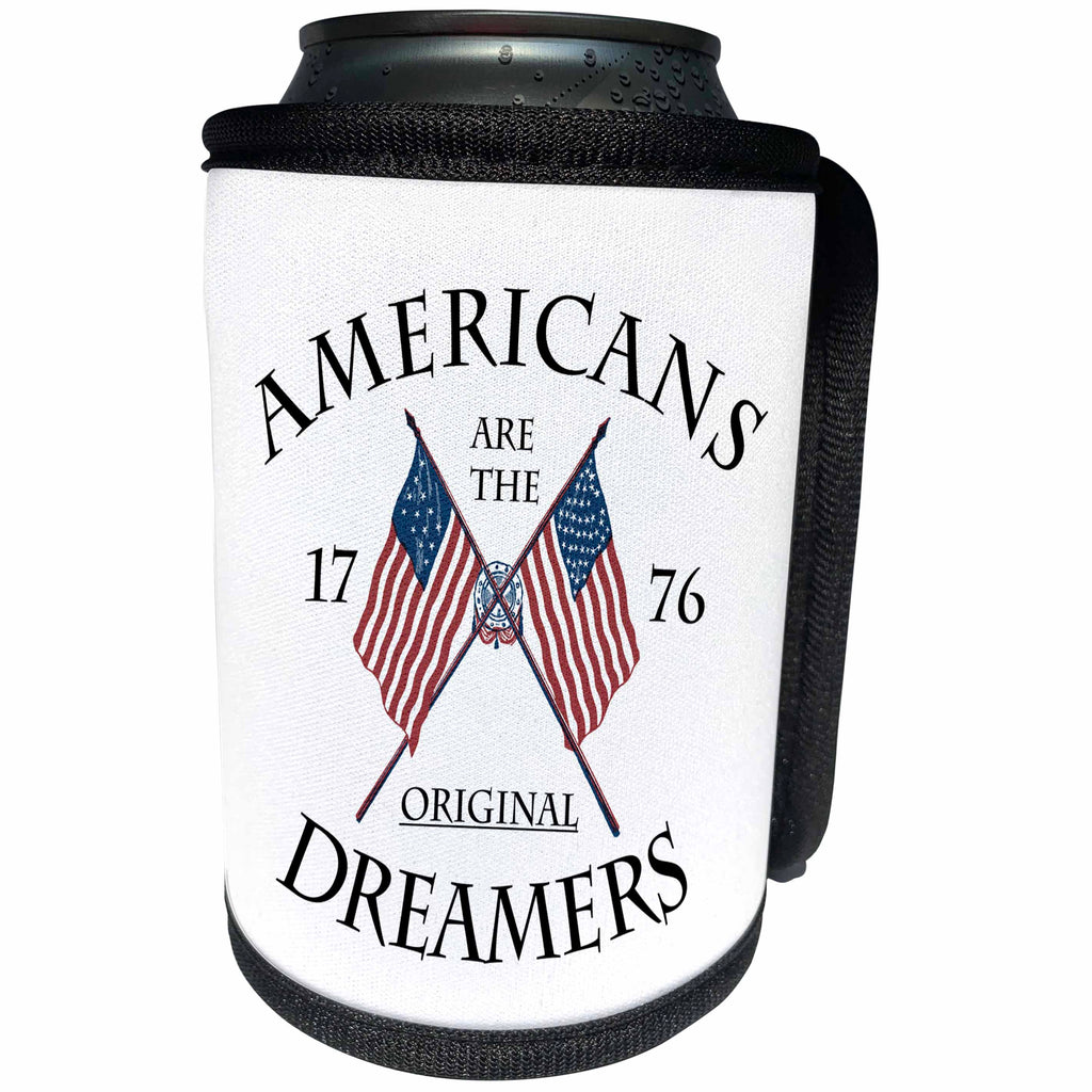 3dRose TNMGraphics Politics - Two Crossed USA Flags Americans are Original Dreamers - Can Cooler Bottle Wrap (cc_280616)