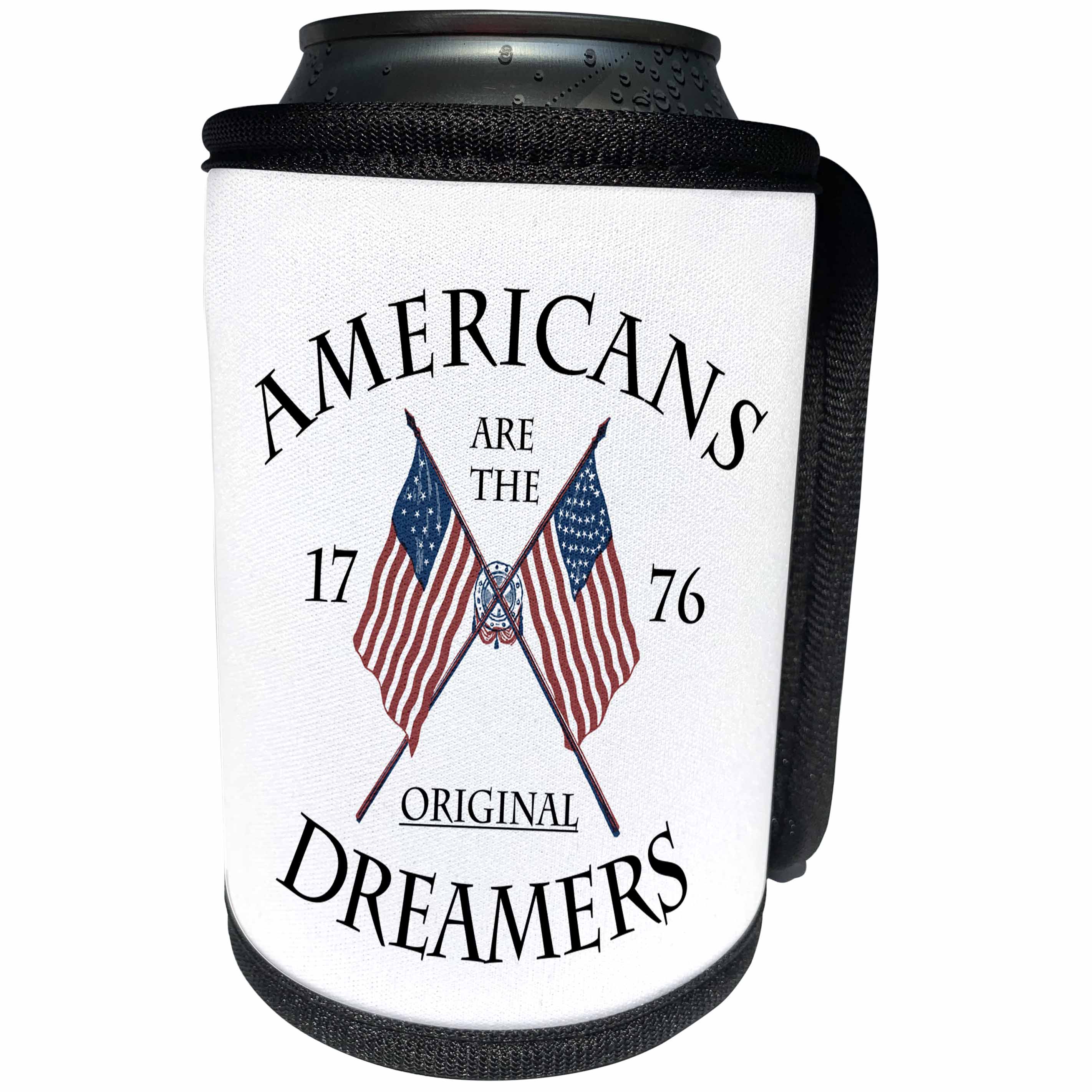 3dRose TNMGraphics Politics - Two Crossed USA Flags Americans are Original Dreamers - Can Cooler Bottle Wrap (cc_280616)
