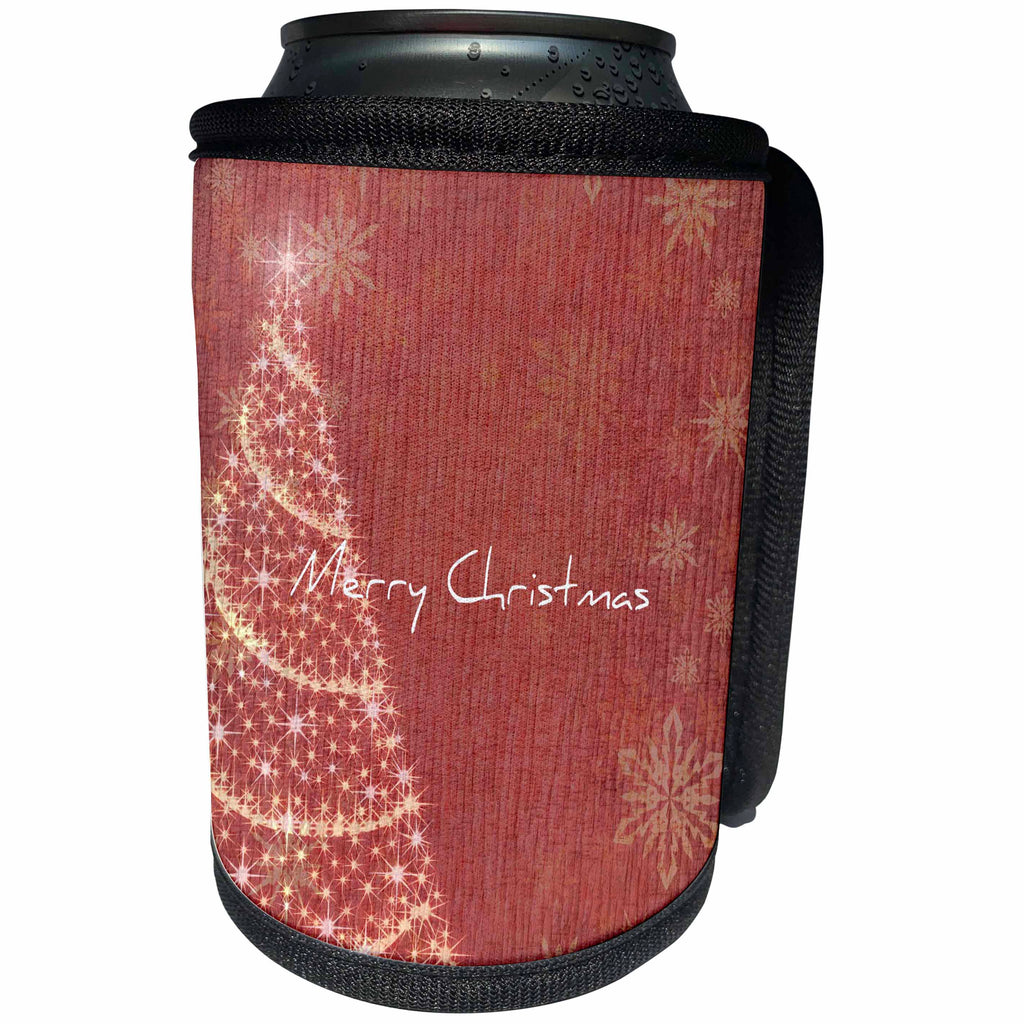 3dRose Patricia Sanders Christmas - Deep Red Christmas Tree and Snowflakes - Can Cooler Bottle Wrap (cc_28073)