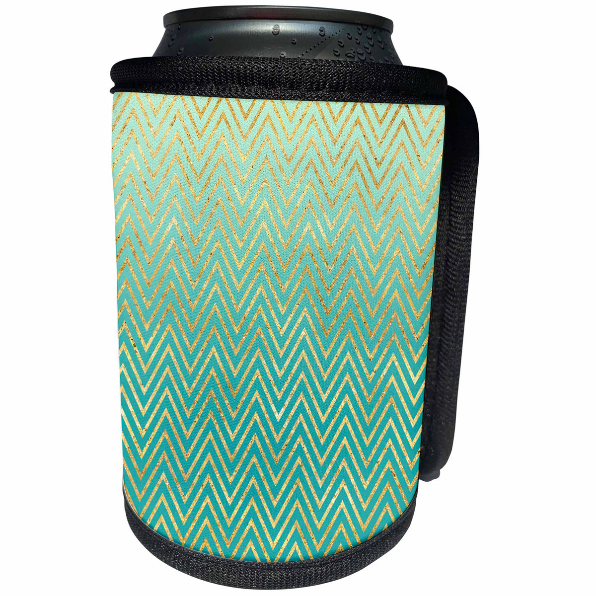 3dRose PS Glam - Mint Green Ombre Chevron Stripes - Can Cooler Bottle Wrap (cc_280730)