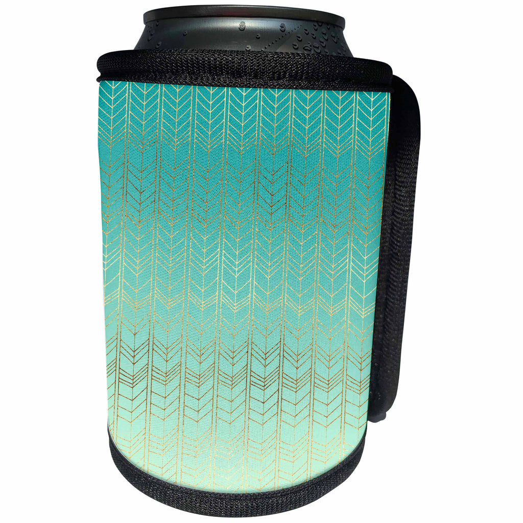 3dRose PS Glam - Image of Mint Green Gold Stripe Arrows - Can Cooler Bottle Wrap (cc_280734)