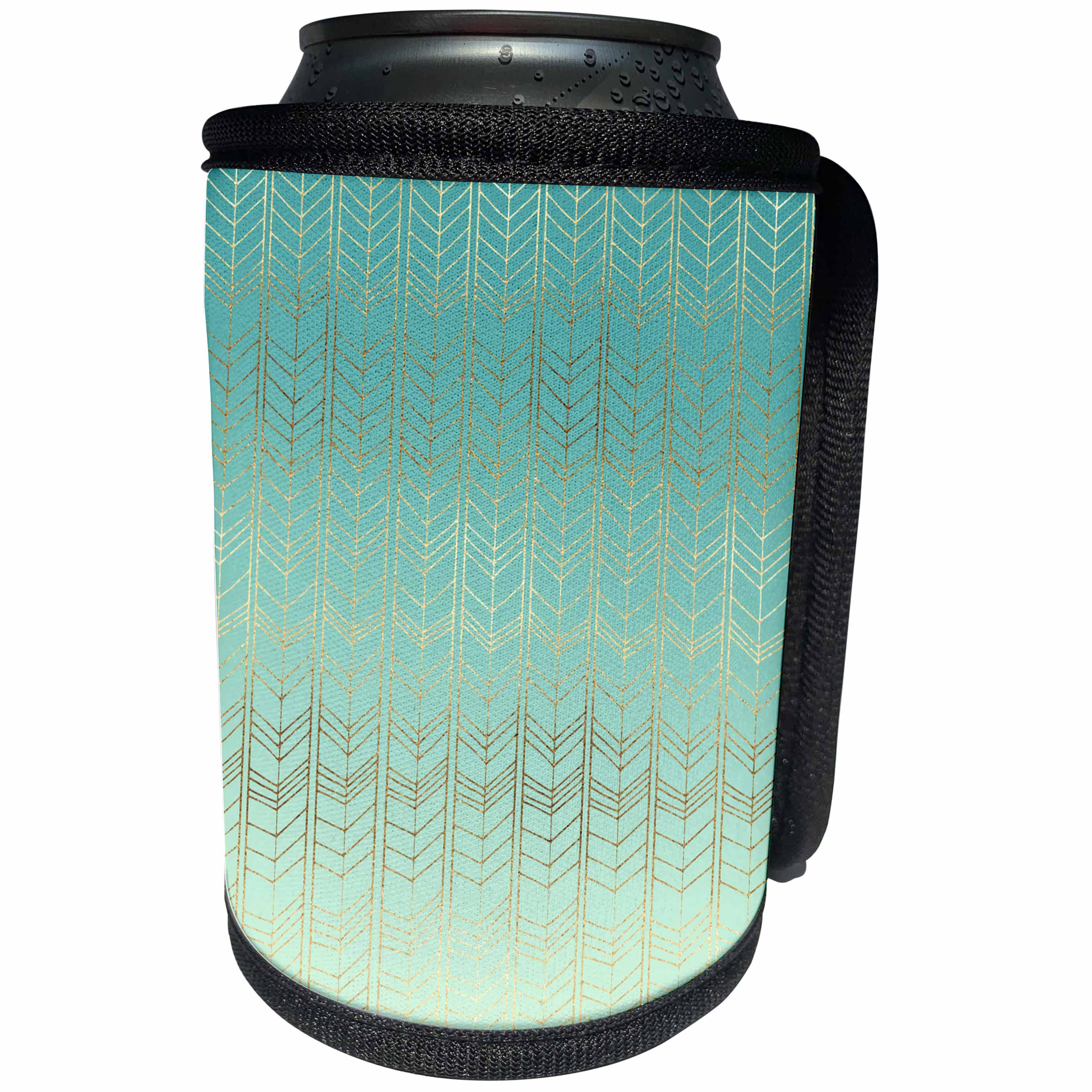 3dRose PS Glam - Image of Mint Green Gold Stripe Arrows - Can Cooler Bottle Wrap (cc_280734)