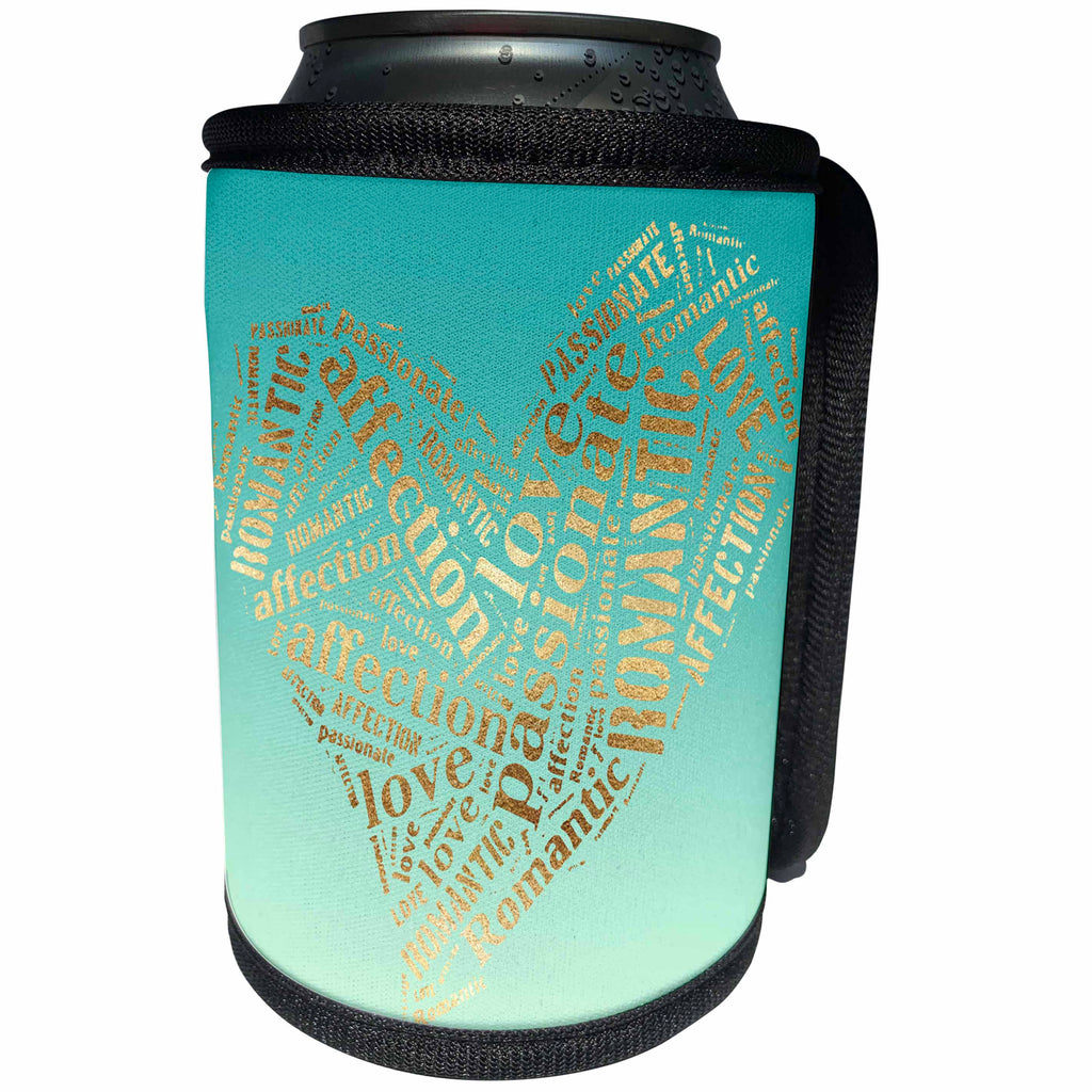 3dRose PS Inspiration - Image of Mint Green Gold Inspirational Words Heart - Can Cooler Bottle Wrap (cc_280736)