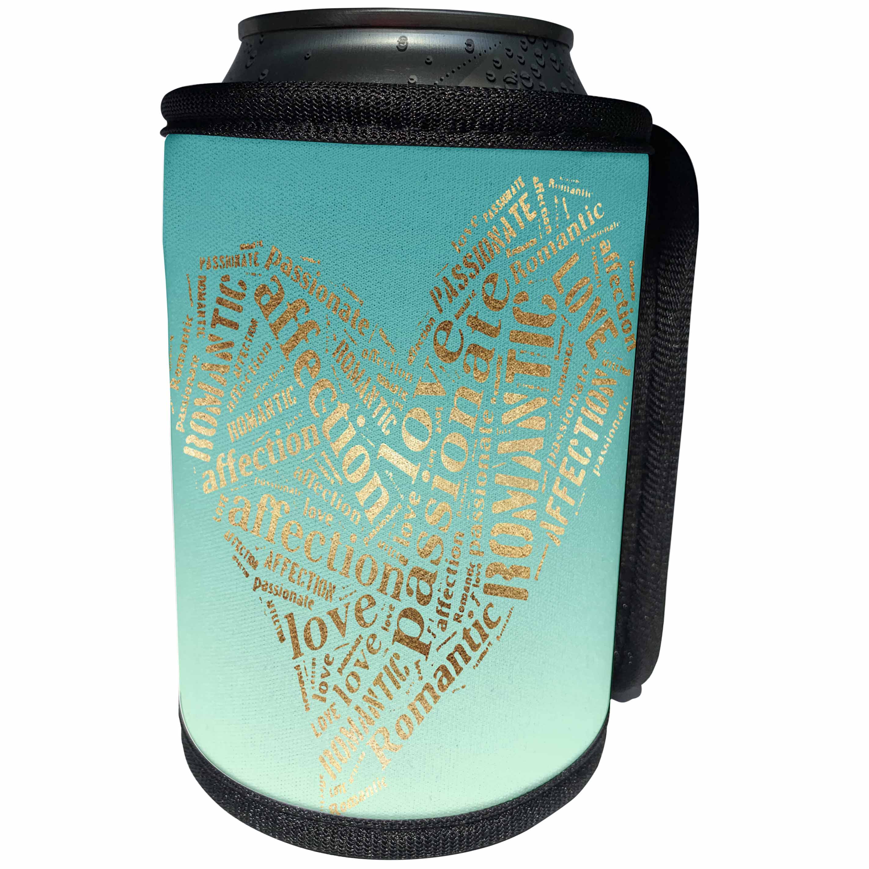 3dRose PS Inspiration - Image of Mint Green Gold Inspirational Words Heart - Can Cooler Bottle Wrap (cc_280736)