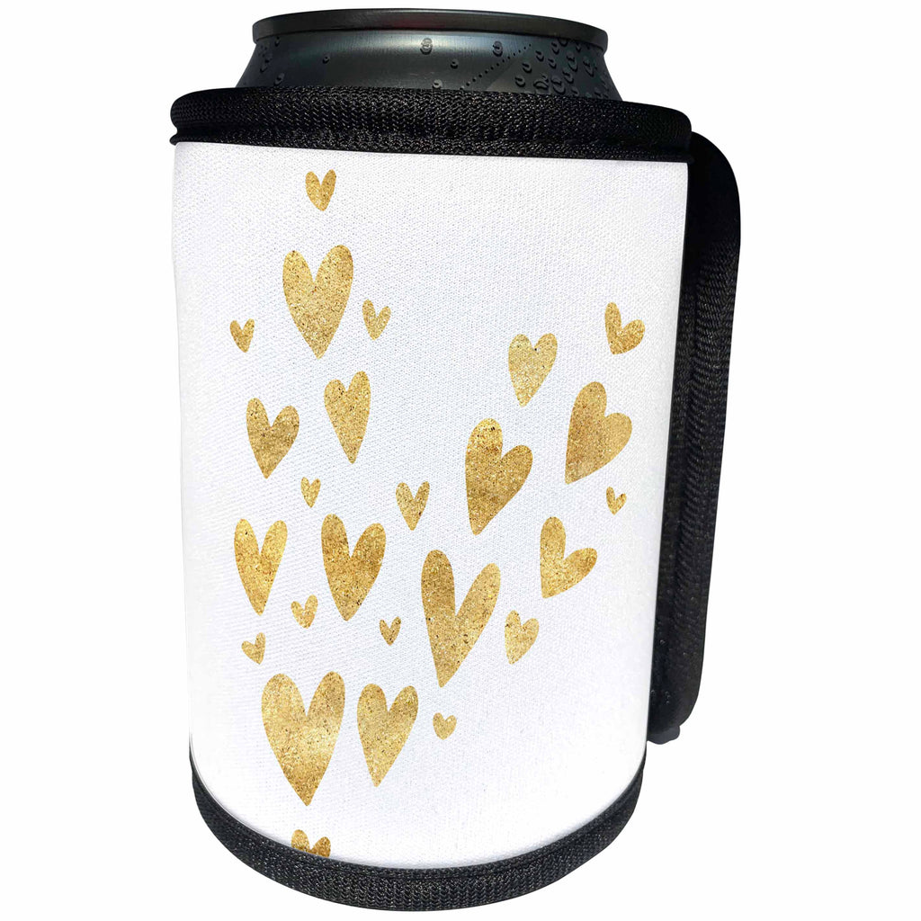 3dRose PS Inspiration - Pretty Gold Hearts - Can Cooler Bottle Wrap (cc_280749)