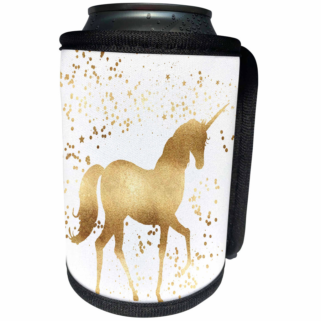 3dRose PS Animals - Image of Gold Confetti Unicorn - Can Cooler Bottle Wrap (cc_280773)