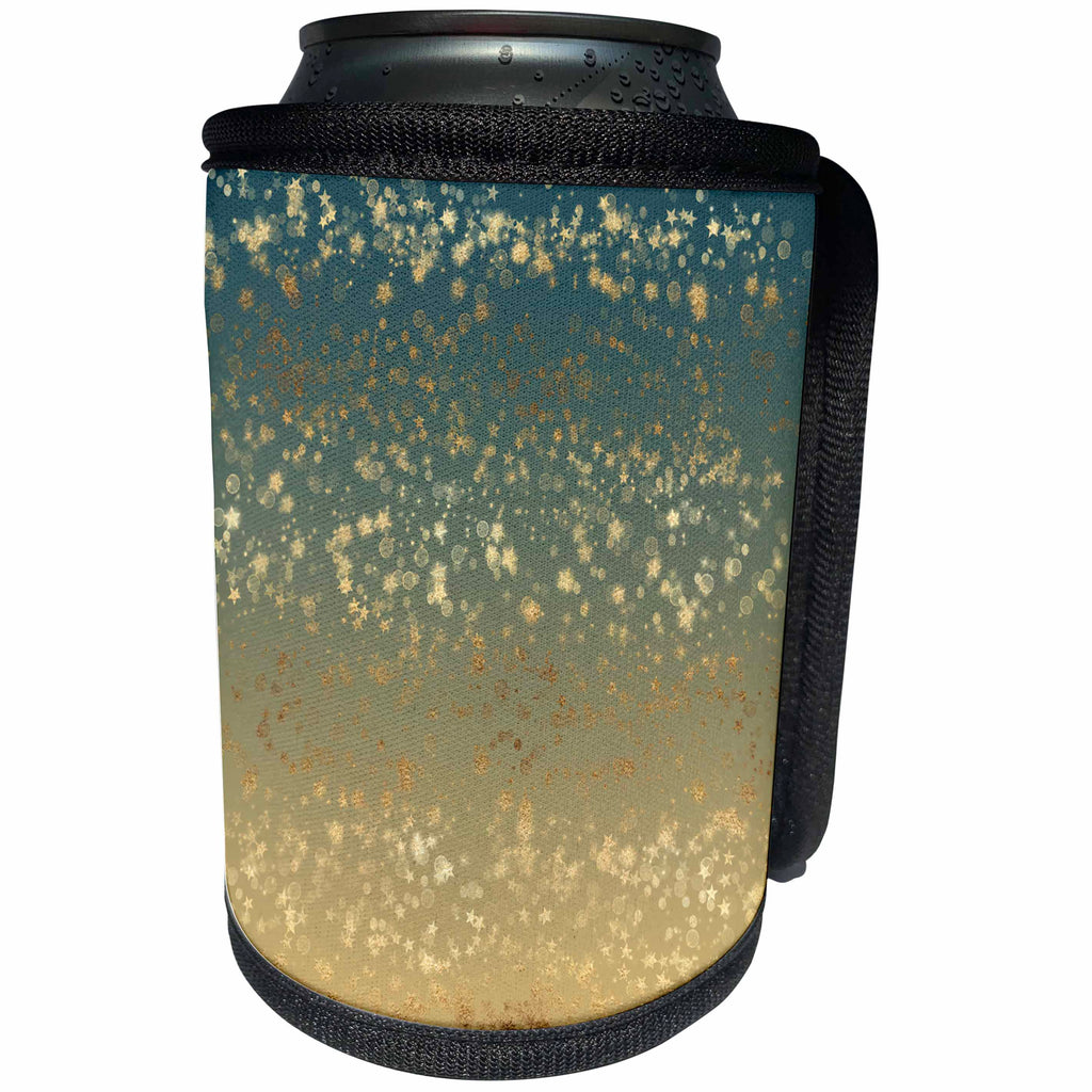3dRose PS Stars - Image of Green Gold Stars Bokeh Confetti - Can Cooler Bottle Wrap (cc_280774)