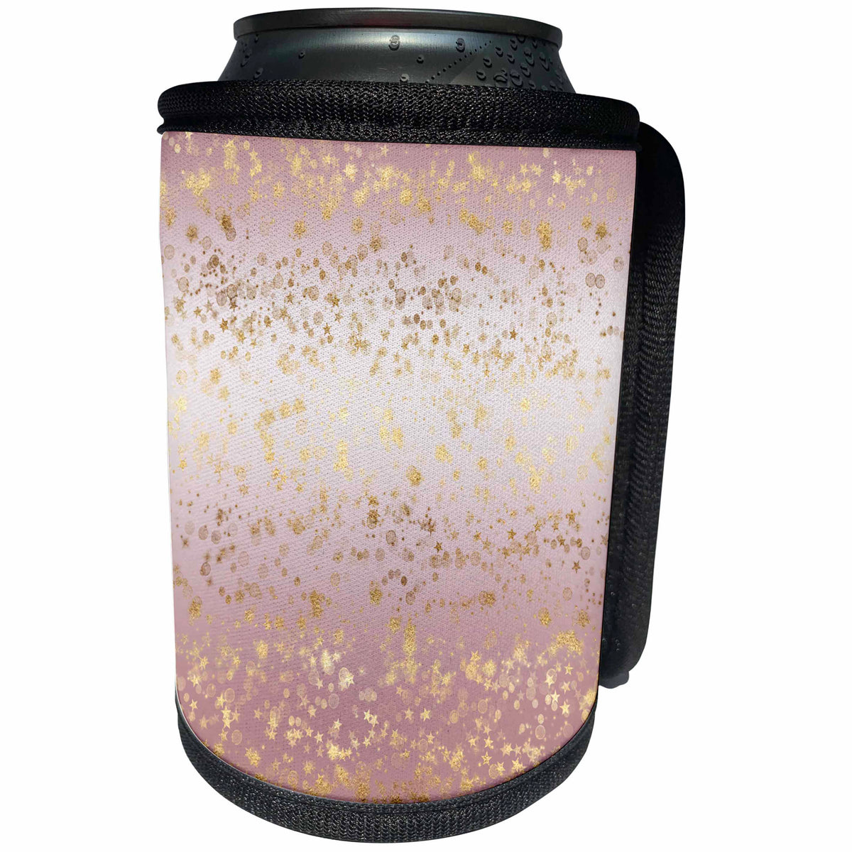 3dRose PS Stars - Image of Pink Gold Stars Confetti Ombre - Can Cooler Bottle Wrap (cc_280777)