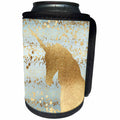 3dRose PS Animals - Image of Gold Aqua Glitzy Confetti Stars Sparkle Unicorn - Can Cooler Bottle Wrap (cc_280779)