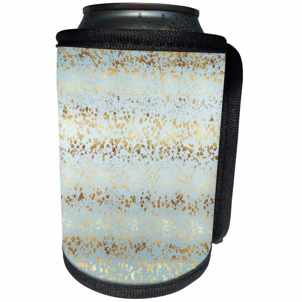 3dRose PS Glam - Image of Gold Aqua Glitz Sparkle Stars Confetti - Can Cooler Bottle Wrap (cc_280780)