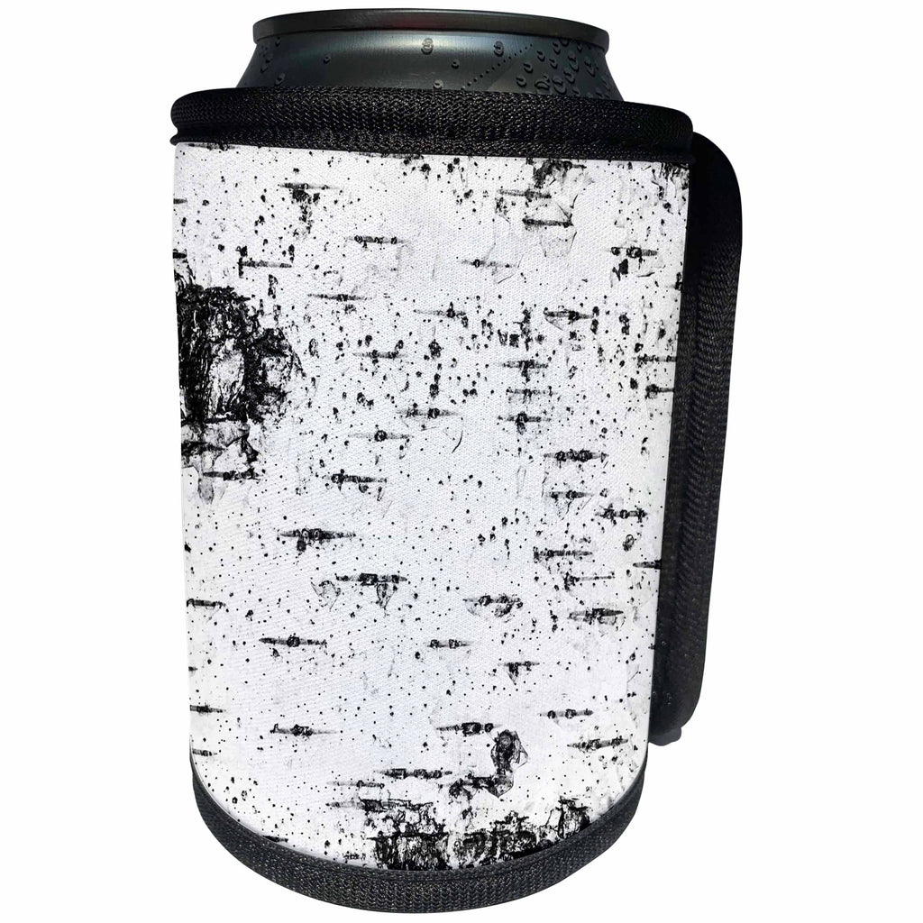 3dRose Alexis Photography - Texture Wood - Birch tree bark. Black and white photograph - Can Cooler Bottle Wrap (cc_280794)