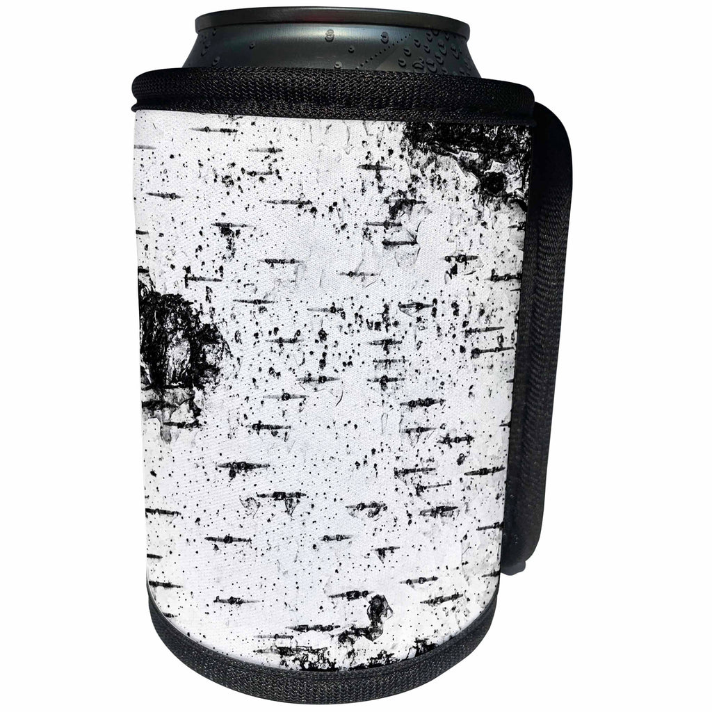 3dRose Alexis Photography - Texture Wood - Birch tree bark in black and white. Lines and spots of black color - Can Cooler Bottle Wrap (cc_280796)