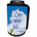 3dRose Alexis Design - Quotes Religion - Bible quotes - Love never fails. White cloud, tulips - Can Cooler Bottle Wrap (cc_280807)