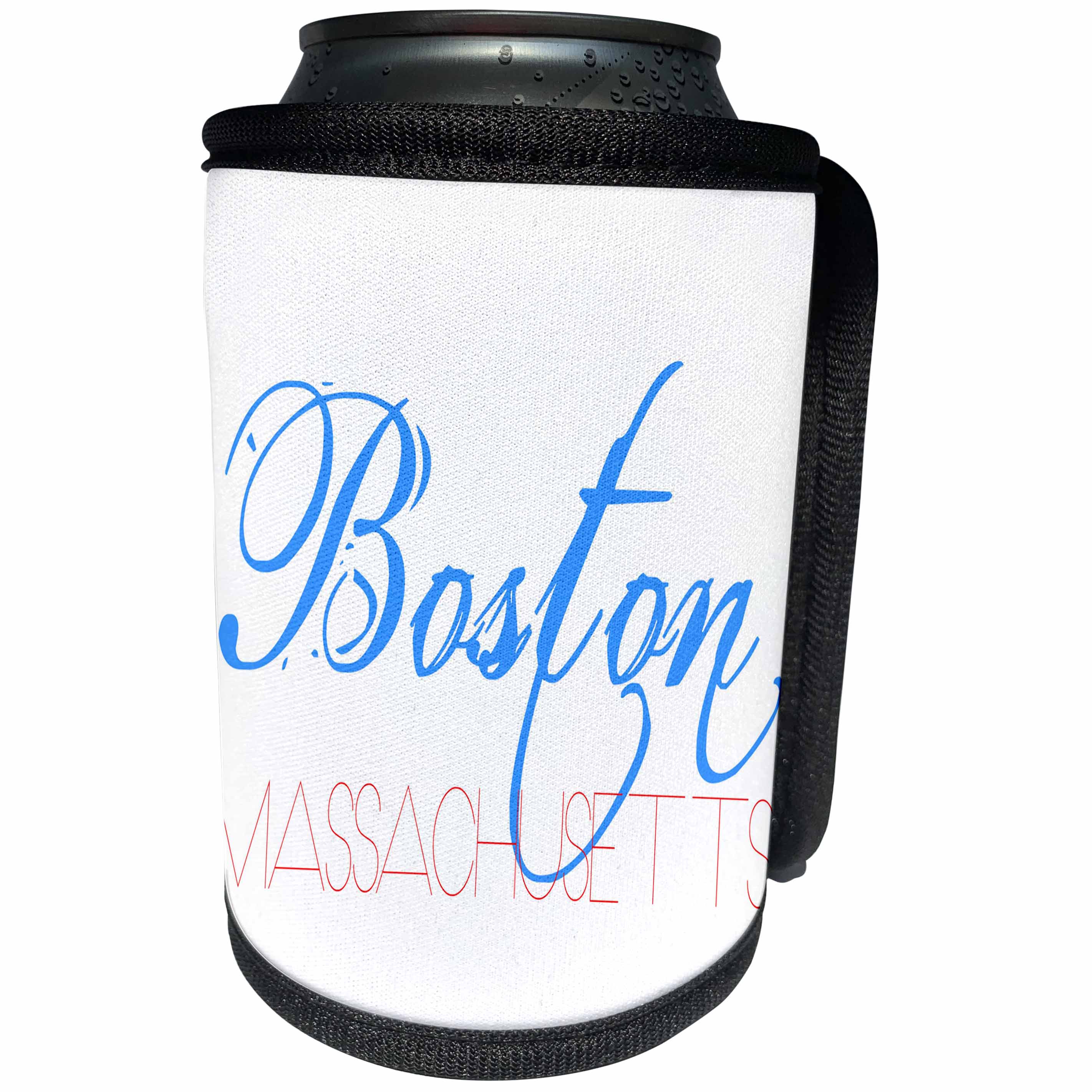 3dRose Alexis Design - American Cities - American Cities - Boston Massachusetts red and blue on white - Can Cooler Bottle Wrap (cc_280815)