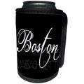 3dRose Alexis Design - American Cities - American Cities - Boston Massachusetts white text on black - Can Cooler Bottle Wrap (cc_280816)