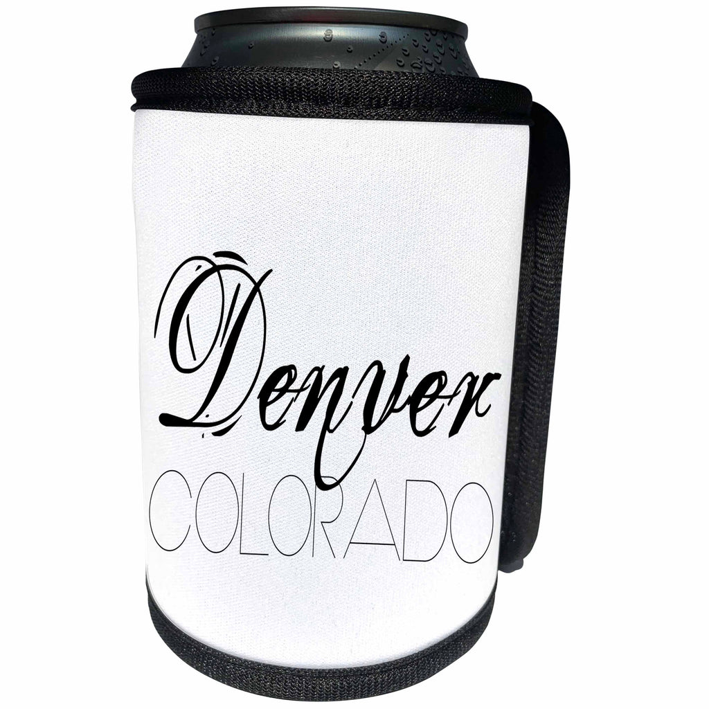 3dRose Alexis Design - American Cities - American Cities - Denver Colorado black text on white - Can Cooler Bottle Wrap (cc_280820)