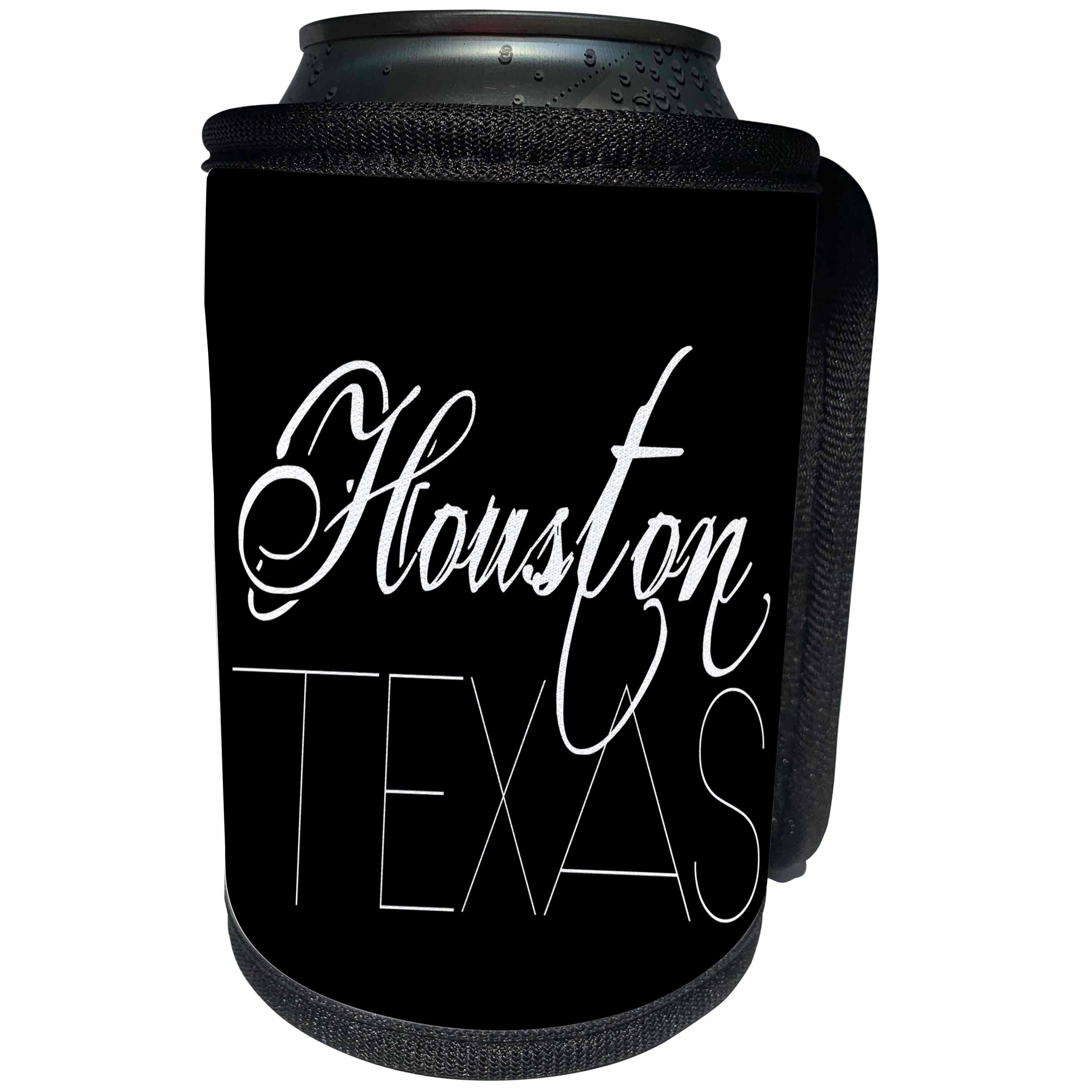 3dRose Alexis Design - American Cities - American Cities - Houston Texas white text on black - Can Cooler Bottle Wrap (cc_280825)