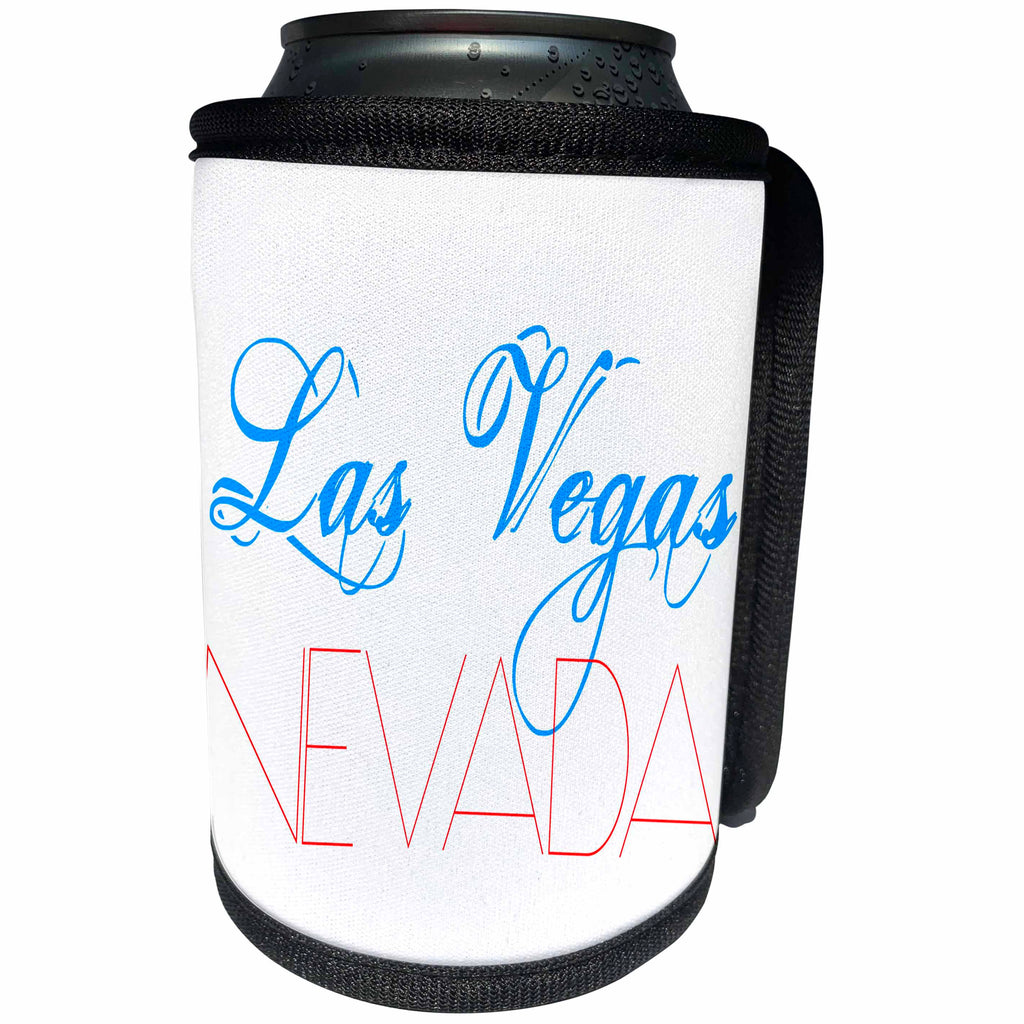 3dRose Alexis Design - American Cities - American Cities - Las Vegas Nevada red and blue on white - Can Cooler Bottle Wrap (cc_280827)