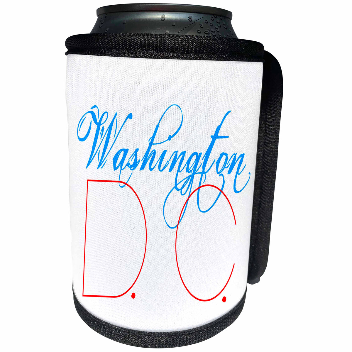 3dRose Alexis Design - American Cities - American Cities - Washington D.C. red and blue on white - Can Cooler Bottle Wrap (cc_280830)