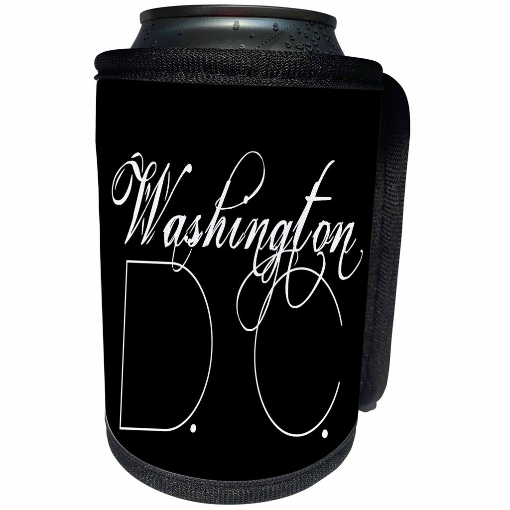 3dRose Alexis Design - American Cities - American Cities - Washington D.C. white text on black - Can Cooler Bottle Wrap (cc_280831)
