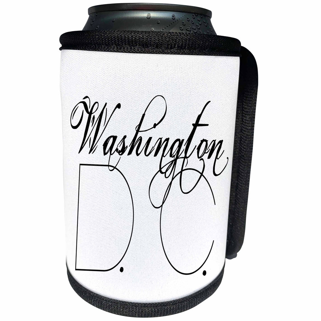 3dRose Alexis Design - American Cities - American Cities - Washington D.C. black text on white - Can Cooler Bottle Wrap (cc_280832)