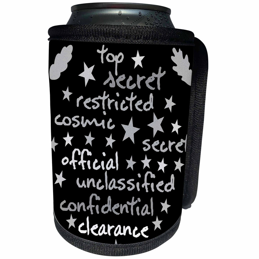 3dRose Alexis Design - Typography - Levels of classified information funny shades of grey text on black - Can Cooler Bottle Wrap (cc_280835)
