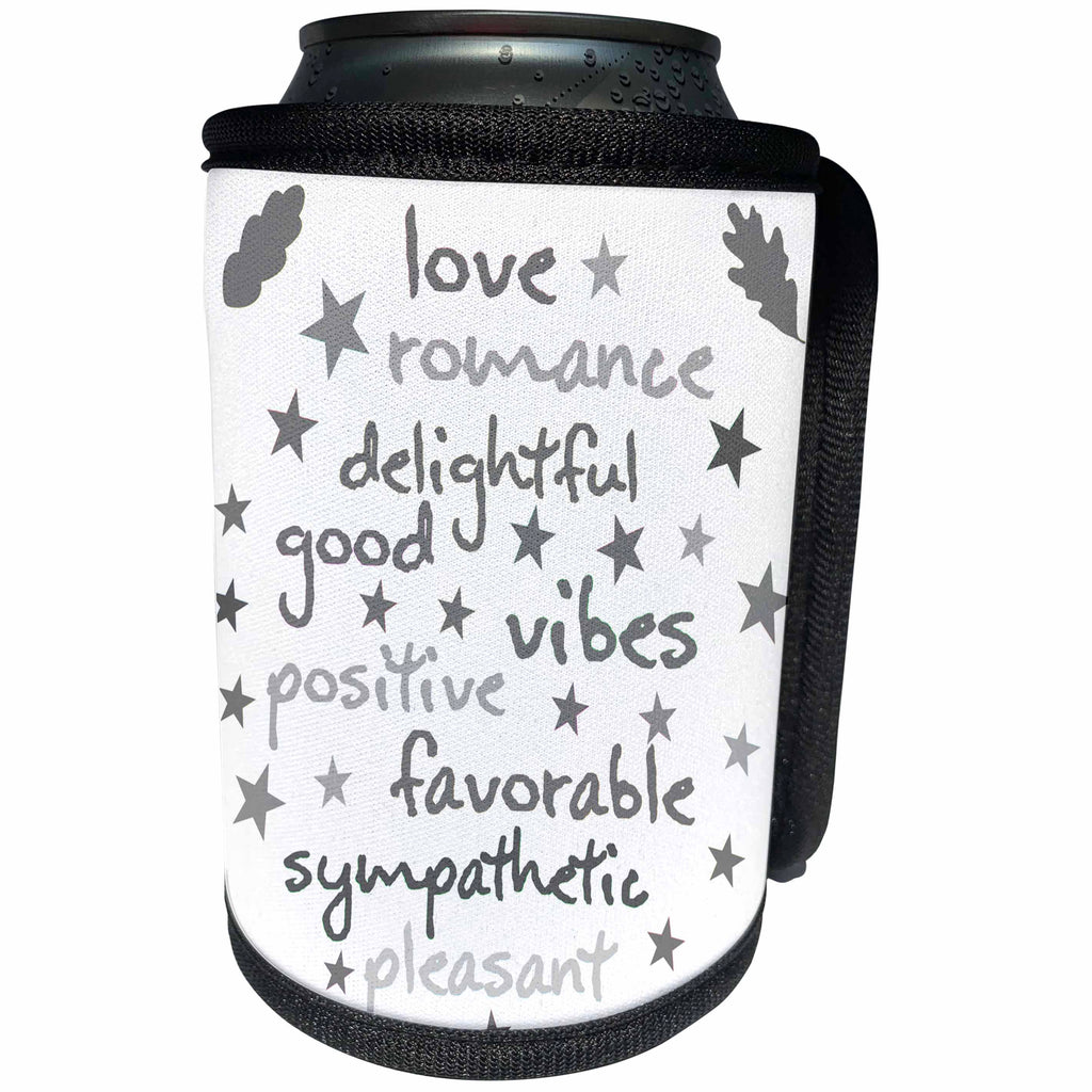 3dRose Alexis Design - Typography - Positive words. Funny and elegant shades of grey text on white - Can Cooler Bottle Wrap (cc_280848)