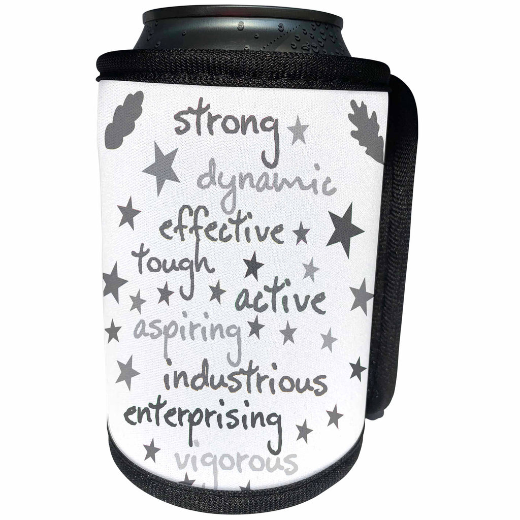 3dRose Alexis Design - Typography - Words of strength and energy positive grey text on white background - Can Cooler Bottle Wrap (cc_280852)