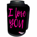 3dRose Alexis Design - Love - I love you text of pink color made with lipstick on black - Can Cooler Bottle Wrap (cc_280863)