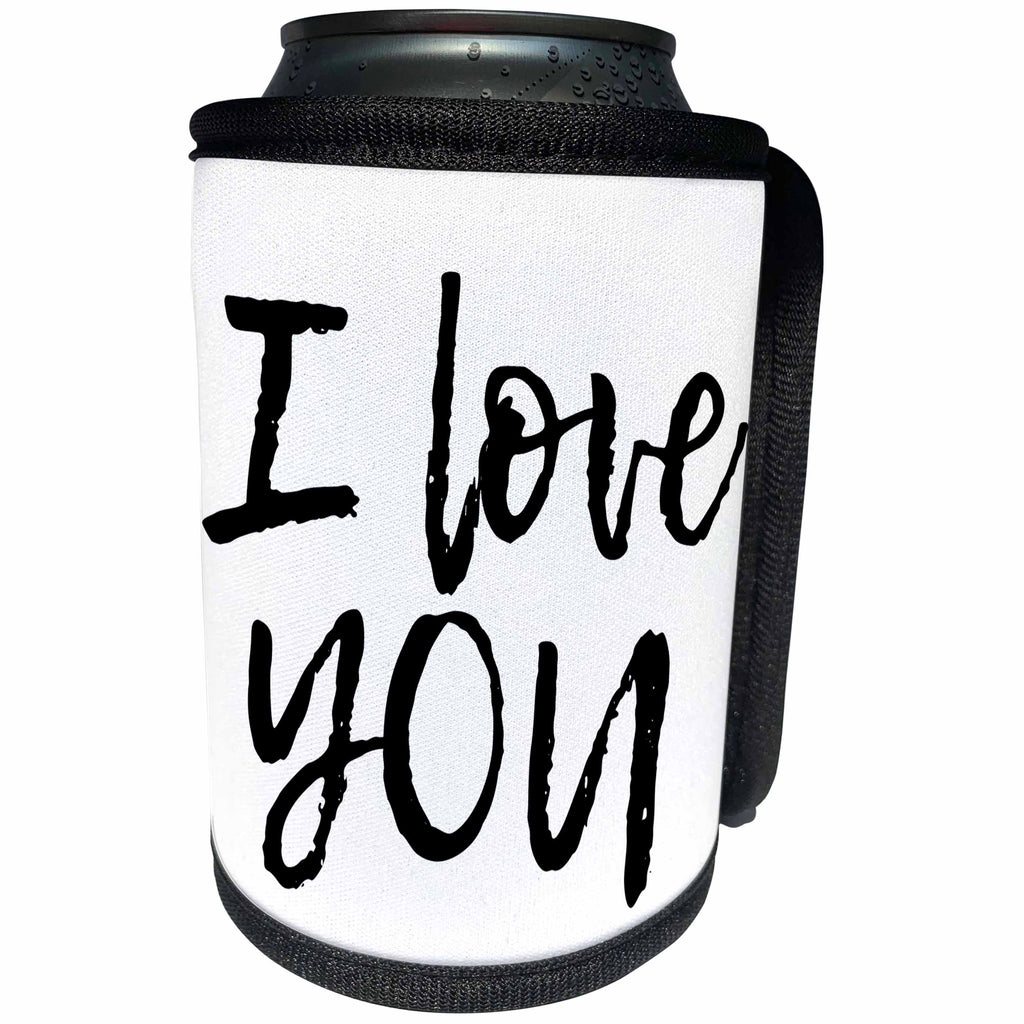 3dRose Alexis Design - Love - I love you hand written text of black color on white background - Can Cooler Bottle Wrap (cc_280865)