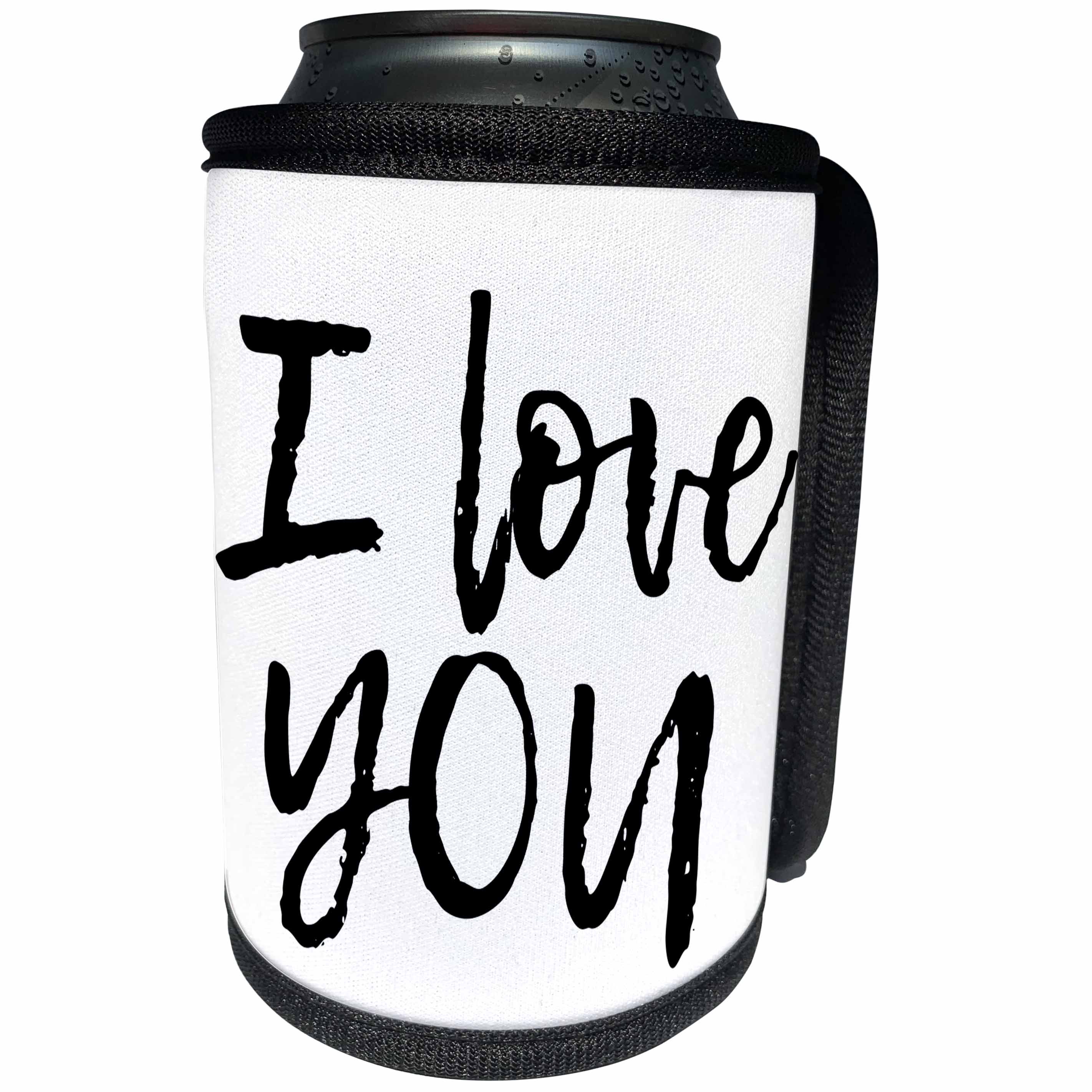 3dRose Alexis Design - Love - I love you hand written text of black color on white background - Can Cooler Bottle Wrap (cc_280865)