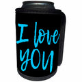 3dRose Alexis Design - Love - I love you hand written text of blue color on black background - Can Cooler Bottle Wrap (cc_280866)
