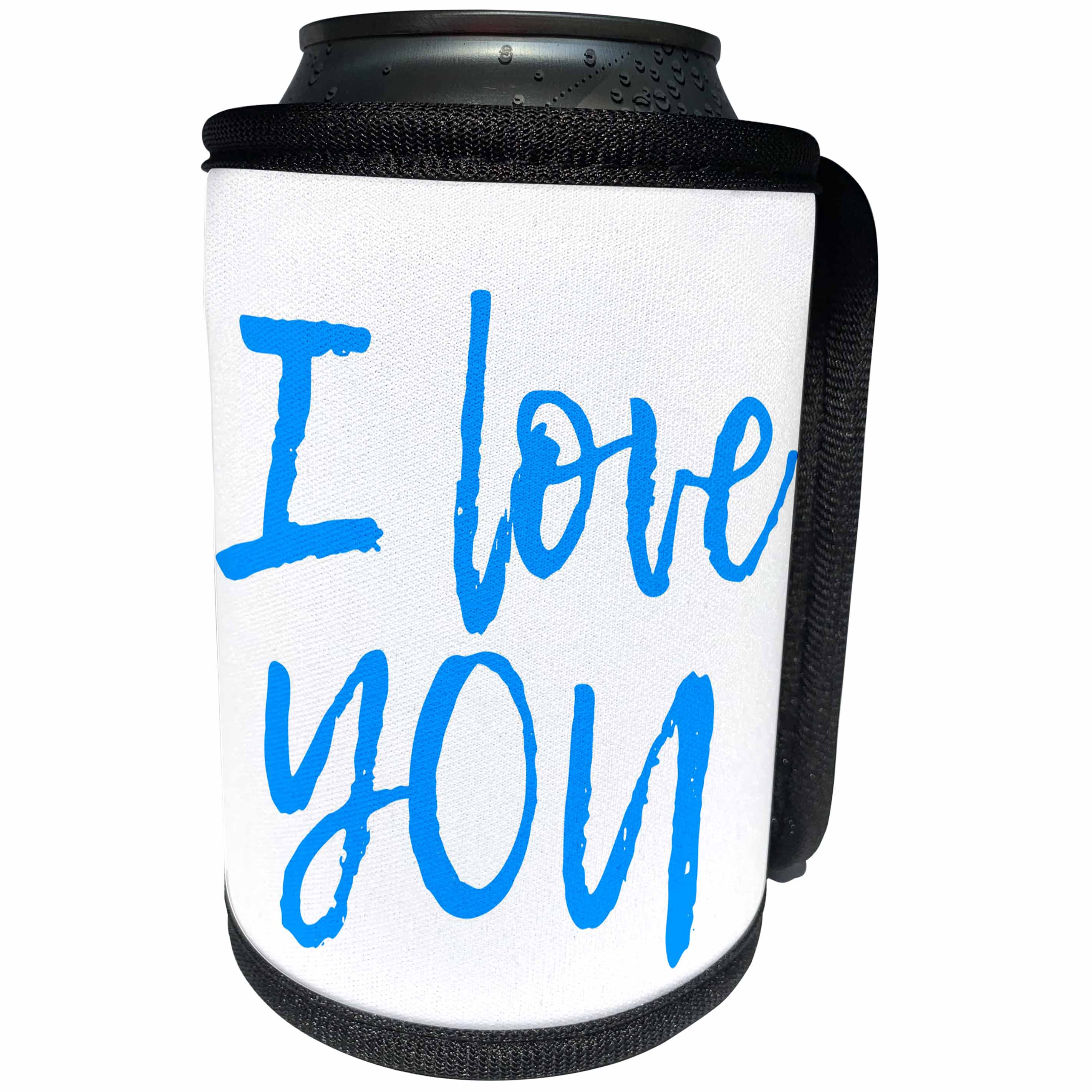 3dRose Alexis Design - Love - I love you hand written text of blue color on white background - Can Cooler Bottle Wrap (cc_280867)