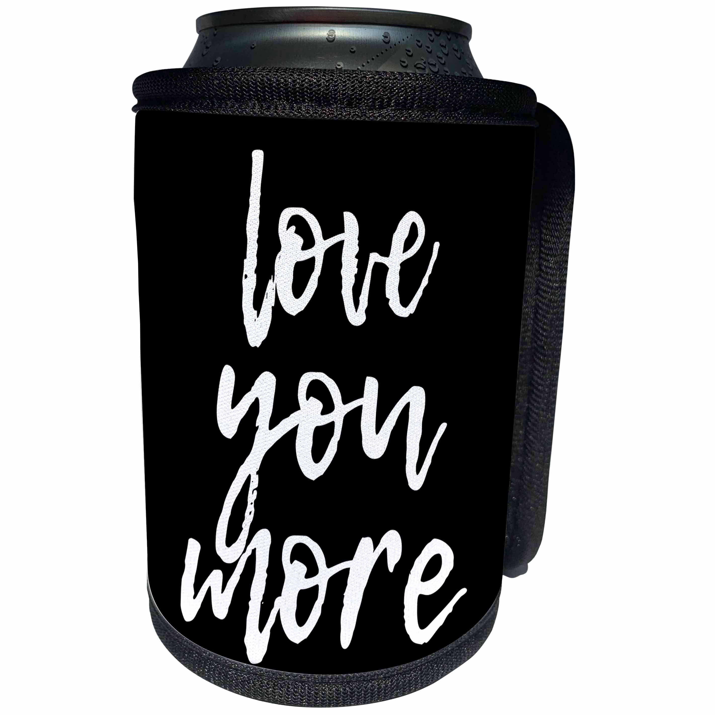 3dRose Alexis Design - Love - Hand written text love you more of white color on black background - Can Cooler Bottle Wrap (cc_280873)