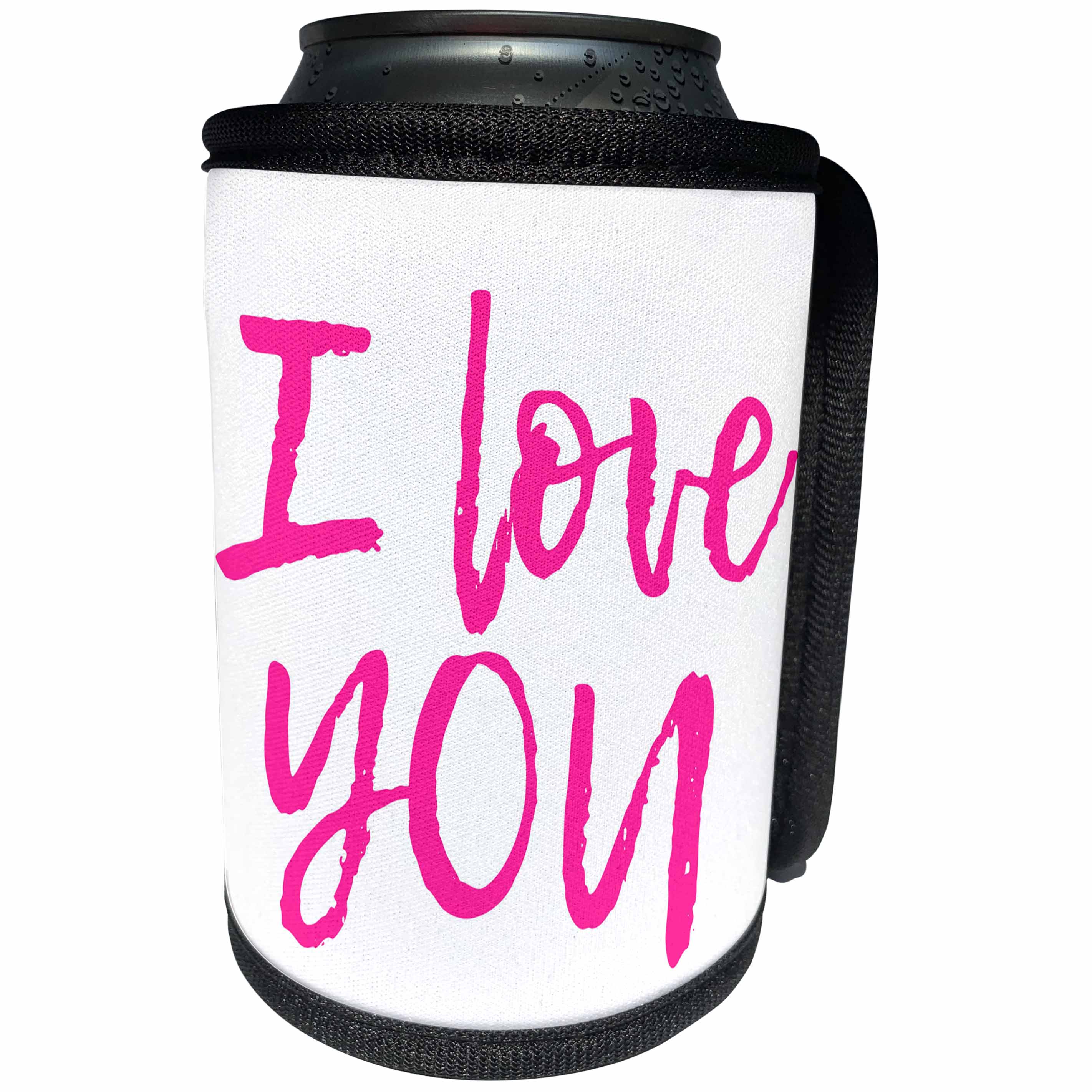 3dRose Alexis Design - Love - I love you hand written text of pink color on white background - Can Cooler Bottle Wrap (cc_280875)