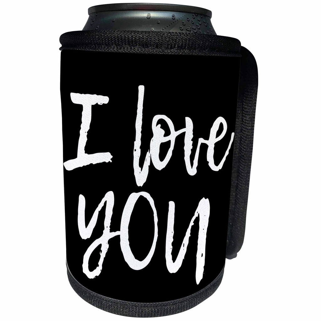 3dRose Alexis Design - Love - I love you hand written text of white color on black background - Can Cooler Bottle Wrap (cc_280876)