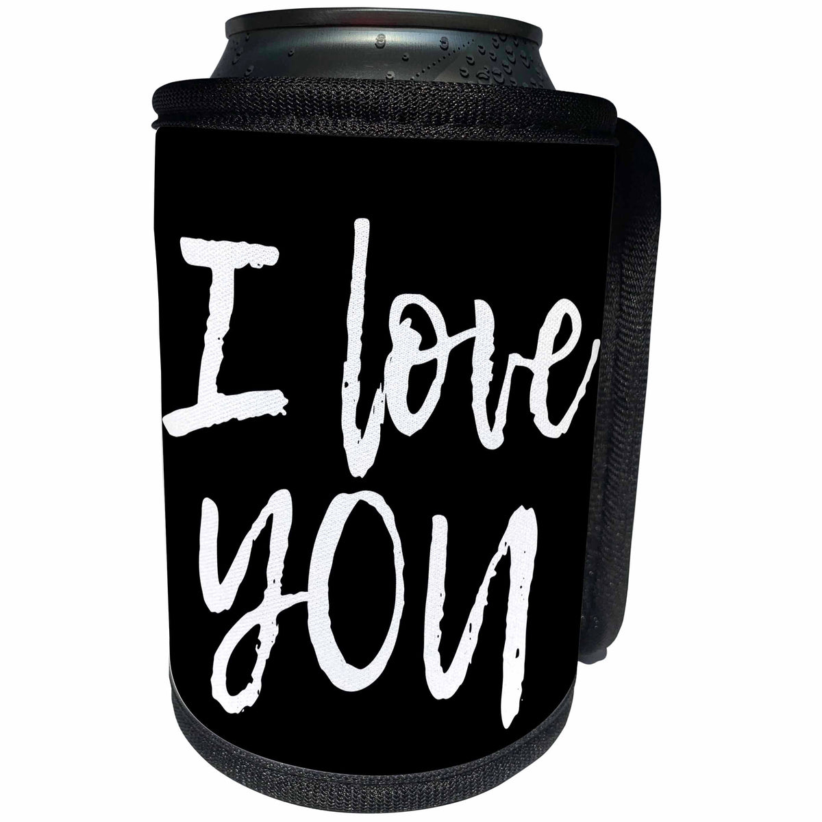 3dRose Alexis Design - Love - I love you hand written text of white color on black background - Can Cooler Bottle Wrap (cc_280876)