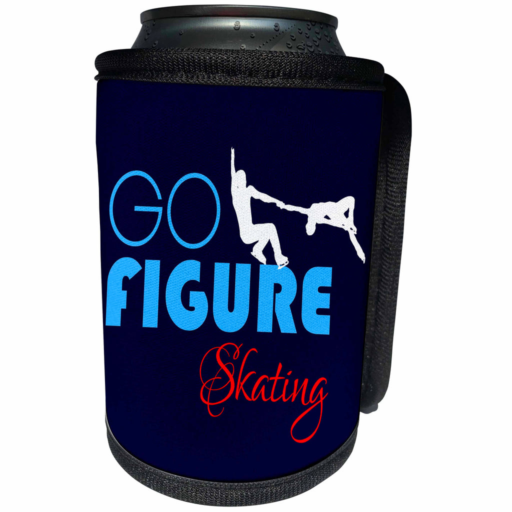 3dRose Alexis Design - Sport Winter - Go Figure Skating decorative text, dancing couple of skaters on blue - Can Cooler Bottle Wrap (cc_280879)