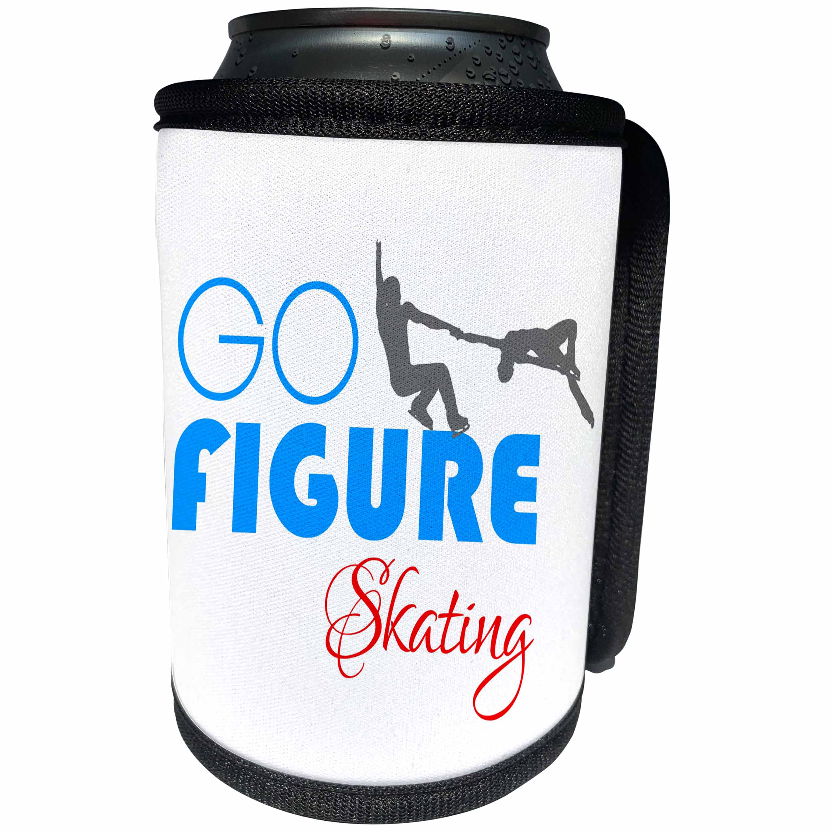 3dRose Alexis Design - Sport Winter - Go Figure Skating decorative text, dancing couple of skaters on white - Can Cooler Bottle Wrap (cc_280880)